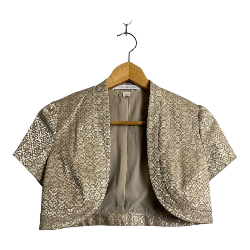 Express Design Studio Gold Metallic Bolero Jacket Iridescent Cropped Formal 4